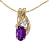 10k Yellow Gold Oval Amethyst And Diamond Pendant 0.35 CTW