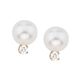 14kt Yellow Gold 6 mm Pearl and Diamond Stud Earrings (.06 carat)