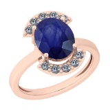 1.39 Ctw Blue Sapphire And Diamond I2/I3 14K Rose Gold Vintage Style Ring