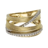 14k Yellow Gold Brushed Wide Diamond Ring 0.43 CTW