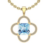 Certified 59.95 Ctw I2/I3 Blue Topaz And Diamond 14K Yellow Gold Pendant