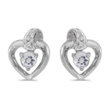 10k White Gold Round White Topaz And Diamond Heart Earrings 0.23 CTW