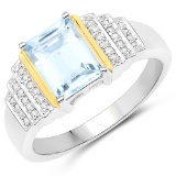 1.40 CTW Genuine Aquamarine and White Diamond 14K Yellow Gold with .925 Sterling Silver Ring