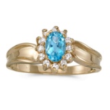 14k Yellow Gold Oval Blue Topaz And Diamond Ring 0.54 CTW