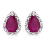10k White Gold Pear Ruby And Diamond Earrings 1.02 CTW