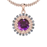 2.40 Ctw Amethyst And Diamond I2/I3 14K Rose Gold Necklace