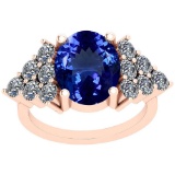 5.72 Ctw VS/SI1 Tanzanite And Diamond Platinum 14K Rose Gold Plated Vintage Style Ring