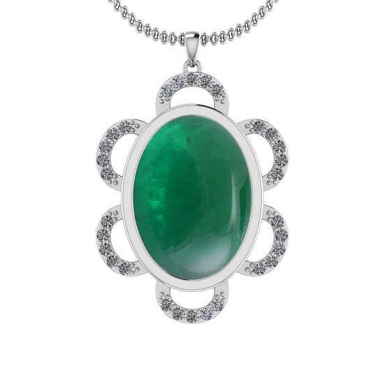 21.34 Ctw VS/SI1 Emerald And Diamond 14K White Gold Pendant