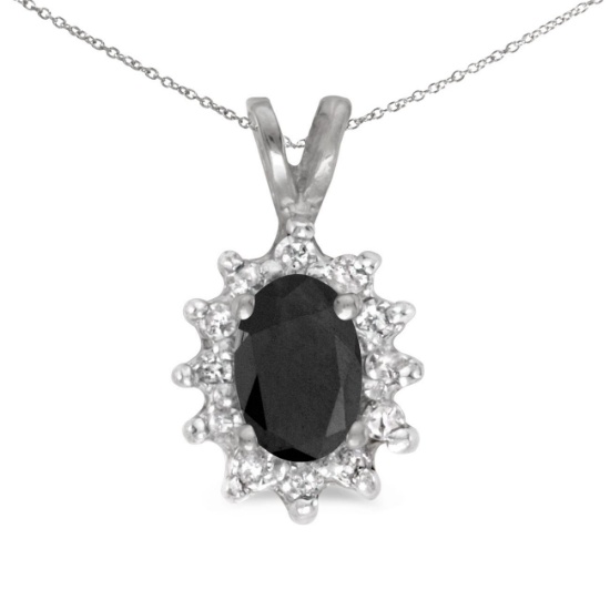 14k White Gold Oval Onyx And Diamond Pendant