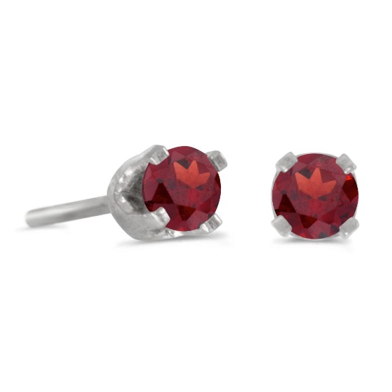 3 mm Petite Round Genuine Garnet Stud Earrings in 14k White Gold 0.24 CTW