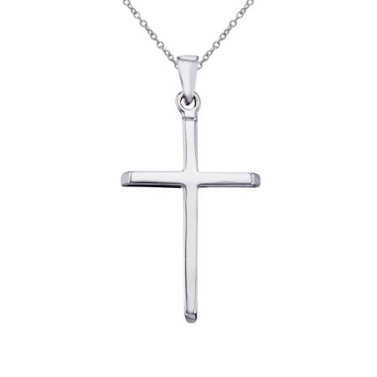 14K White Gold Plain Cross Pendant