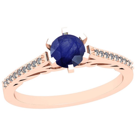 0.66 Ctw Blue Sapphire And Diamond I2/I3 14K Rose Gold Vintage Style Ring