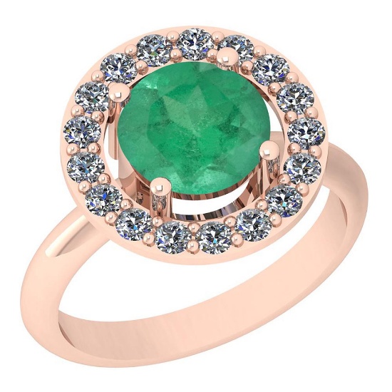 1.42 Ctw VS/SI1 Emerald And Diamond Platinum 14K Rose Gold Plated Ring