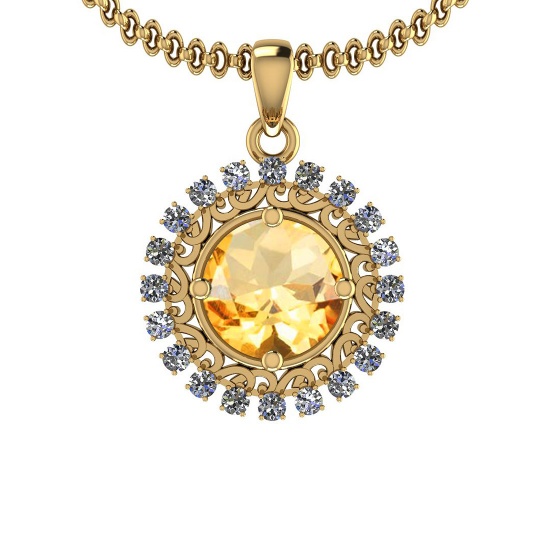 2.40 Ctw Citrine And Diamond I2/I3 14K Yellow Gold Necklace