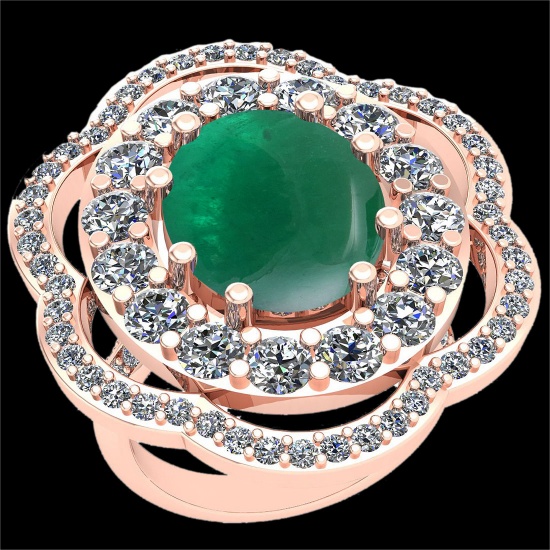 14.92 Ctw SI2/I1 Emerald And Diamond 14k Rose Gold Victorian Style Ring