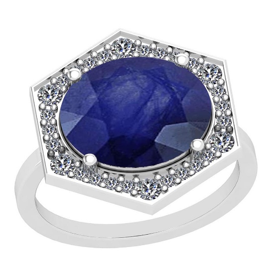 4.22 Ctw Blue Sapphire And Diamond I2/I3 14K White Gold Vintage Style Ring