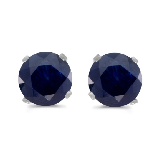 5 mm Natural Round Sapphire Stud Earrings Set in 14k White Gold 1.06 CTW