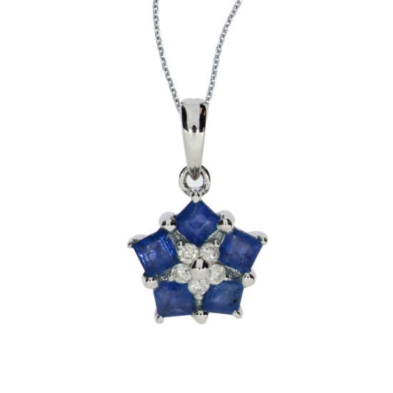 14k White Gold Sapphire and Diamond Floral Star Pendant