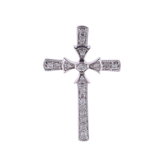 14K White Gold Diamond Cross Pendant