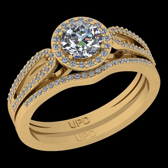 1.02 Ctw I2/I3 Diamond 10K Yellow Gold Engagement Halo Set Ring