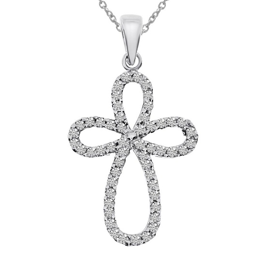 14K White Gold .25 Ct Diamond Cross Pendant