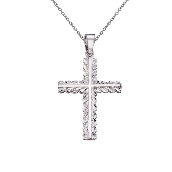 14K White Gold Leaf Cross Pendant