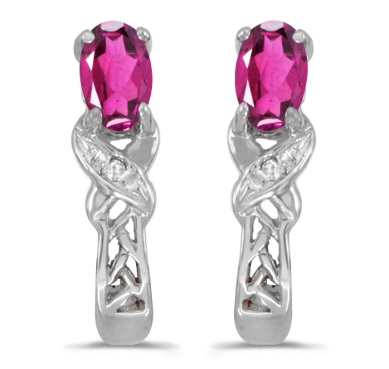 10k White Gold Oval Pink Topaz And Diamond Earrings 0.51 CTW