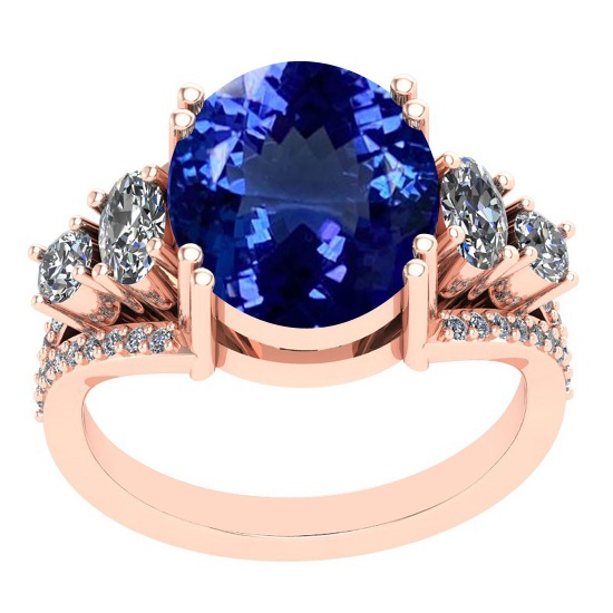 6.64 Ctw VS/SI1 Tanzanite And Diamond 14K Rose Gold Victorian Style Ring