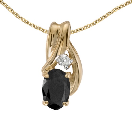 10k Yellow Gold Oval Onyx And Diamond Pendant 0.4 CTW