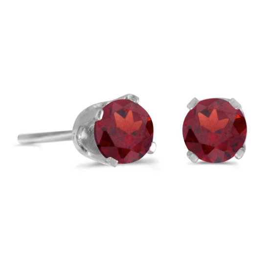 4 mm Round Garnet Stud Earrings in 14k White Gold 0.42 CTW