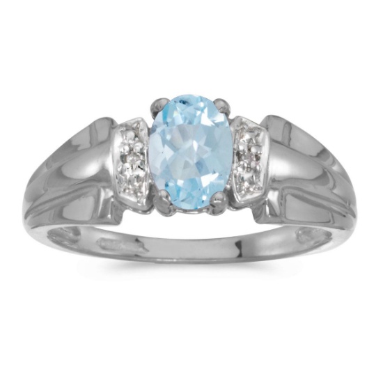 14k White Gold Oval Aquamarine And Diamond Ring 0.57 CTW