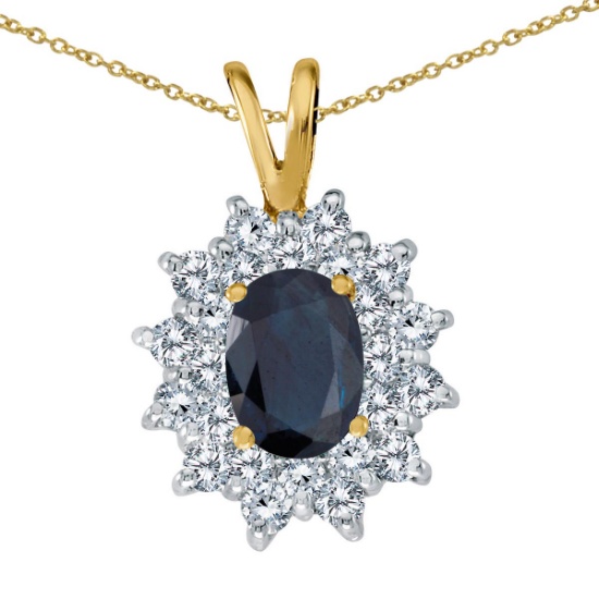 Certified 14k Yellow Gold Sapphire Oval Pendant with Diamonds