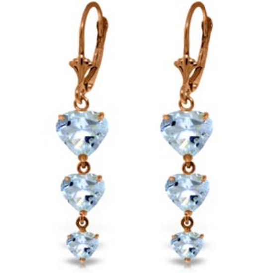 14K Solid Rose Gold Chandelier Earrings with Aquamarines