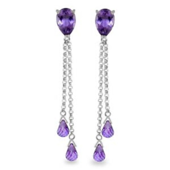 7.5 Carat 14K Solid White Gold Heart Can't Forget Amethyst Earrings