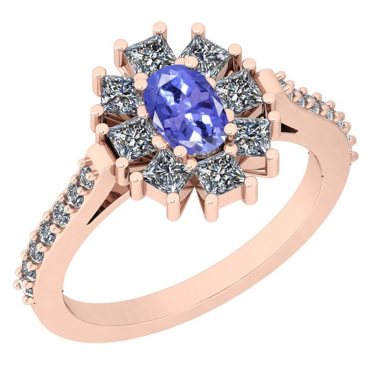 1.46 Ctw I2/I3 Tanzanite And Diamond 14K Rose Gold Vingate Style Halo Ring