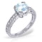 1.8 Carat 14K Solid White Gold Aquamarine Diamond Ring