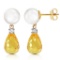 6.6 CTW 14K Solid Gold Stud Earrings Diamond, Citrine pearl