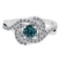 0.86 Ctw I2/I3 Treated Fancy Blue And White Diamond 14K White Gold Cluster Bridal Wedding Ring