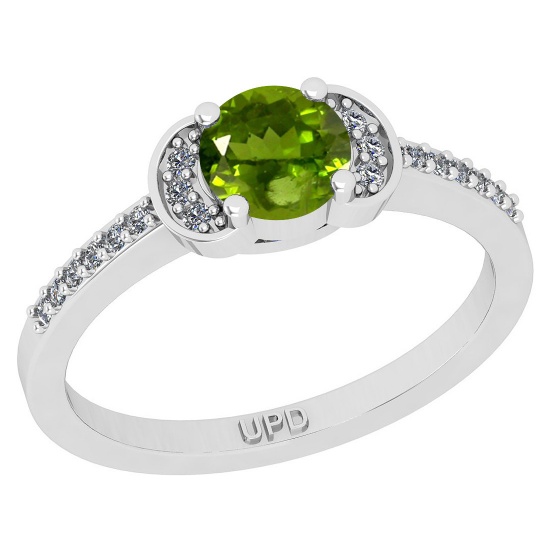 0.68 Ctw I2/I3 Peridot And Diamond 10K White Gold Promises Ring