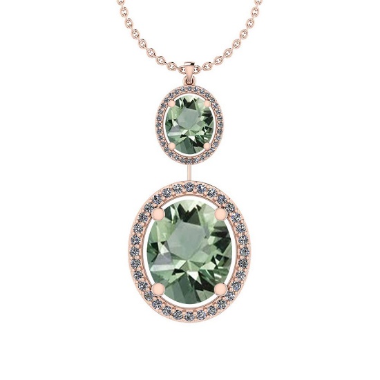 Certified 32.32 Ctw Green Amethyst And Diamond I1/I2 10K Rose Gold Pendant