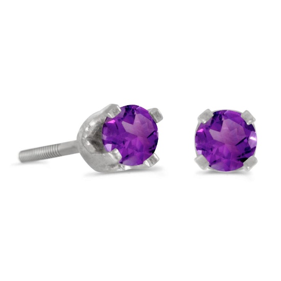 Certified 3 mm Petite Round Amethyst Screw-back Stud Earrings in 14k White Gold 0.16 CTW