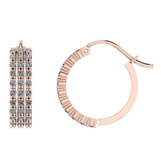 0.92 Ctw I2/I3 Diamond 10k Rose Gold Hoop Earrings