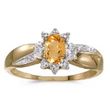 Certified 10k Yellow Gold Oval Citrine And Diamond Ring