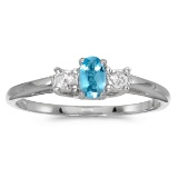Certified 10k White Gold Oval Blue Topaz And Diamond Ring 0.2 CTW