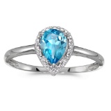 Certified 10k White Gold Pear Blue Topaz And Diamond Ring