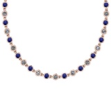 4.04 Ctw SI2/I1 Blue Sapphire And Diamond Style Bezel Set 14K Rose Gold Necklace
