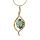 Certified 8.92 Ctw Green Amethyst And Diamond I1/I2 10K Yellow Gold Pendant