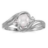 Certified 14k White Gold Pearl And Diamond Ring