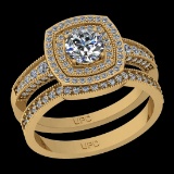 1.70 Ctw I2/I3 Diamond 10K Yellow Gold Bridal Wedding Two Row Halo Set Ring