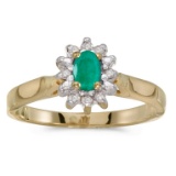 Certified 10k Yellow Gold Oval Emerald And Diamond Ring 0.24 CTW